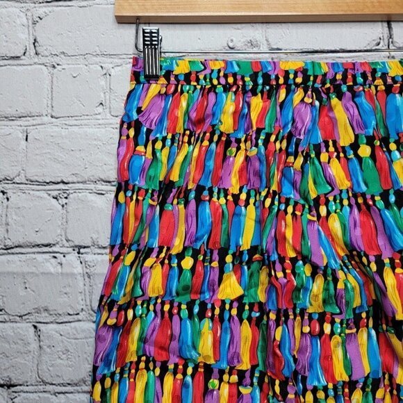 Vintage Maggy London 100% Silk Tassel Print Straight Skirt Size 4 - Picture 4 of 11